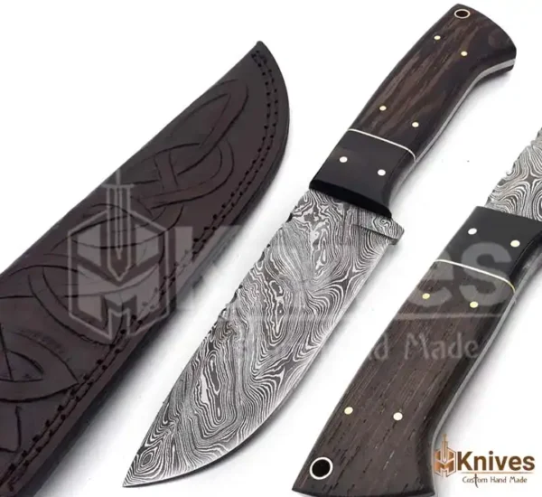 Hand Made Damascus Steel Camping Skinner Knife with Wengi Wood Handle by HMKnives (8)