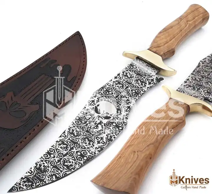J2 Steel Acid Etching Hand Made Hunting Knife with Skull Design by HMKnives (8)
