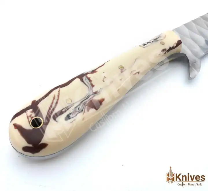 J2 Steel Hand Forged Blade Bull Cutter Knife with Beautiful Pattern Resin Handle & Leather Cover by HMKnives (4)