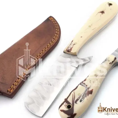 J2 Steel Hand Forged Blade Bull Cutter Knife with Beautiful Pattern Resin Handle & Leather Cover by HMKnives (8)