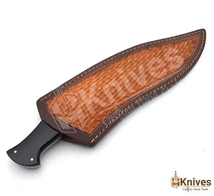 J2 Steel Hand Made Hunting Bowie Knife High Polish Blade with Bull Horn Brown Leather Sheath by HMKnives (7)