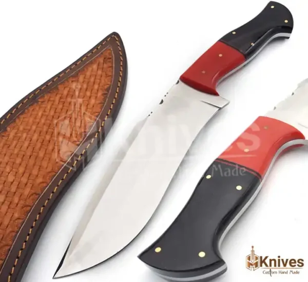 J2 Steel Hand Made Hunting Bowie Knife High Polish Blade with Bull Horn Brown Leather Sheath by HMKnives (8)