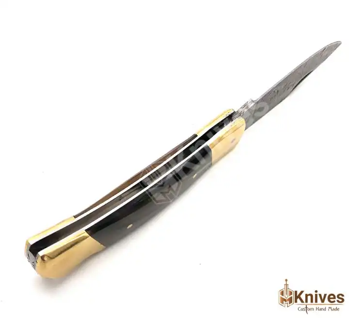 Saab Folding Knife Hand Made Damascus Steel Folding Knife for EDC Use with Brown Italian Leather Sheath_HMKnives (2)