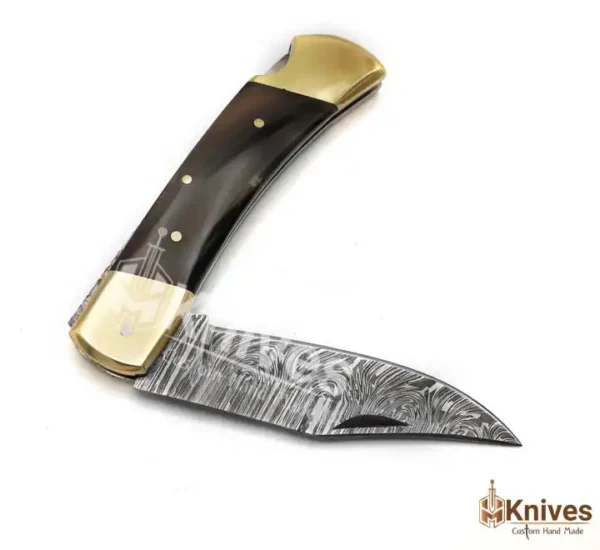Saab Folding Knife Hand Made Damascus Steel Folding Knife for EDC Use with Brown Italian Leather Sheath_HMKnives (3)