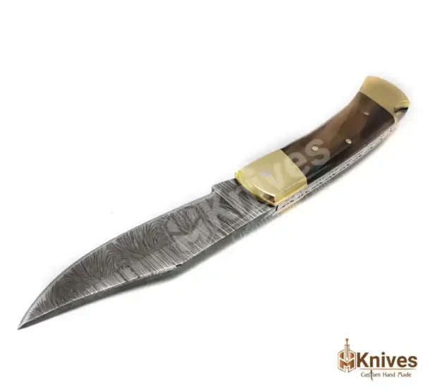 Saab Folding Knife Hand Made Damascus Steel Folding Knife for EDC Use with Brown Italian Leather Sheath_HMKnives (7)
