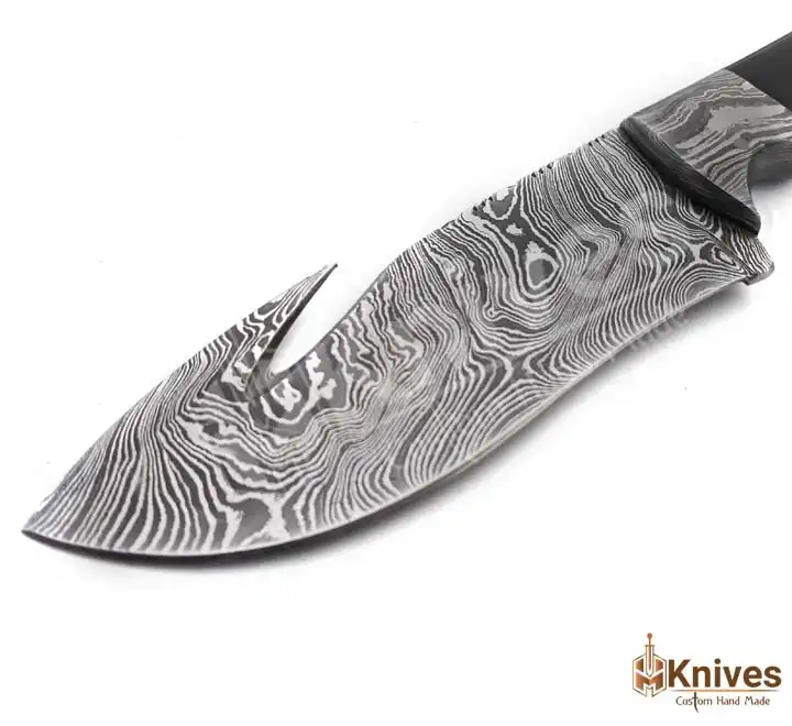 Sharp Gut Hook Damascus Steel Hand Made Fishing Skinner Knife with Bull Horn Handle by HMKnives (2)