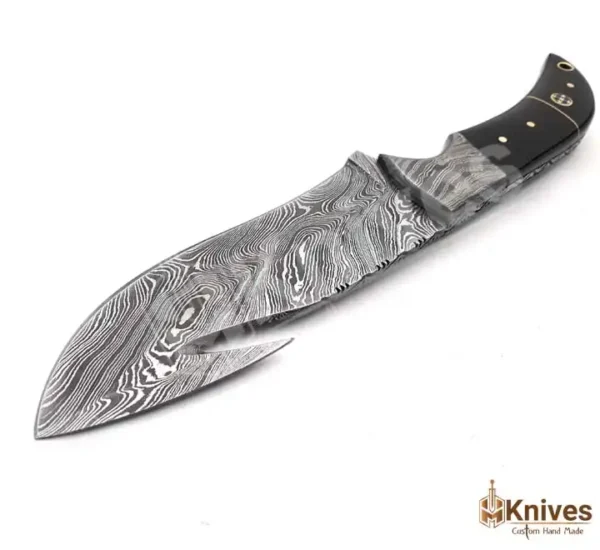 Sharp Gut Hook Damascus Steel Hand Made Fishing Skinner Knife with Bull Horn Handle by HMKnives (3)