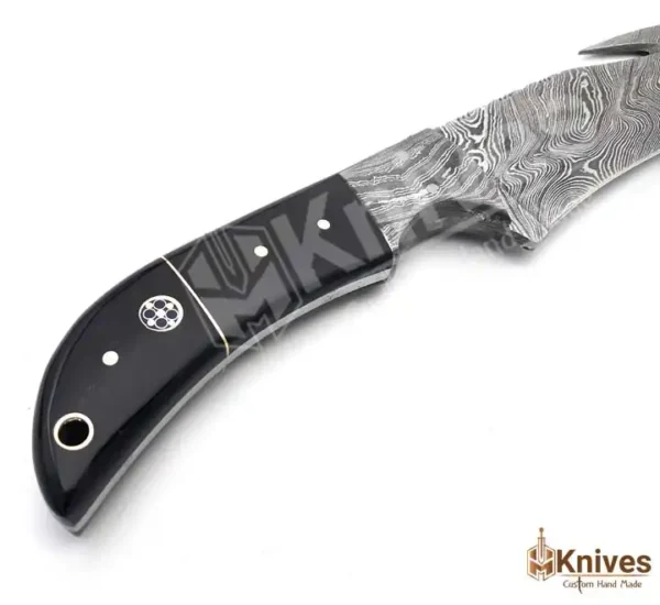 Sharp Gut Hook Damascus Steel Hand Made Fishing Skinner Knife with Bull Horn Handle by HMKnives (4)