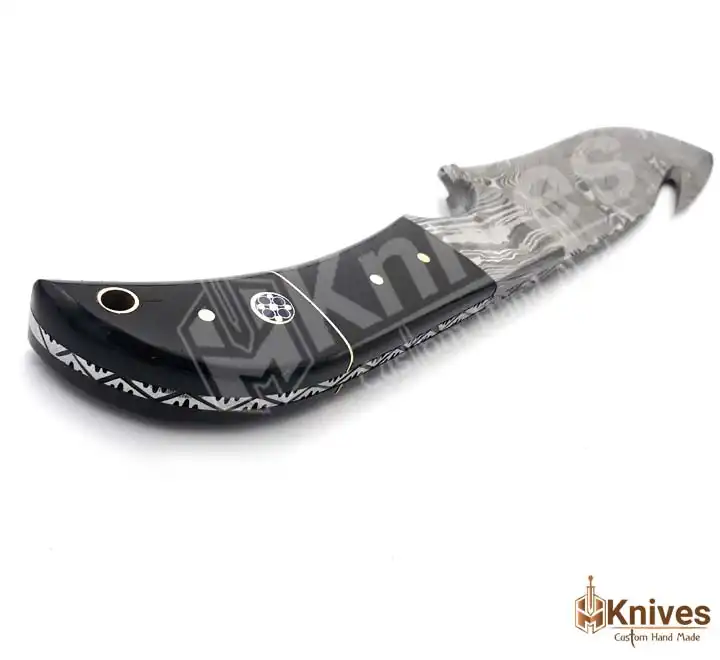 Sharp Gut Hook Damascus Steel Hand Made Fishing Skinner Knife with Bull Horn Handle by HMKnives (5)