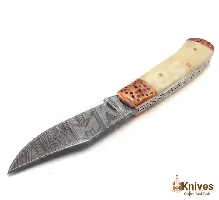 Trapper Folding Knife Hand Made Damascus Folding Knife for EDC Use with Brown Italian Leather Sheath_HM-Knives (1)