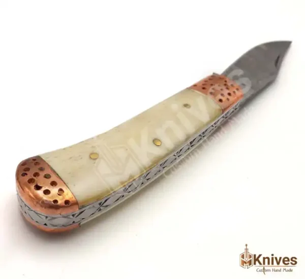 Trapper Folding Knife Hand Made Damascus Folding Knife for EDC Use with Brown Italian Leather Sheath_HM-Knives (4)