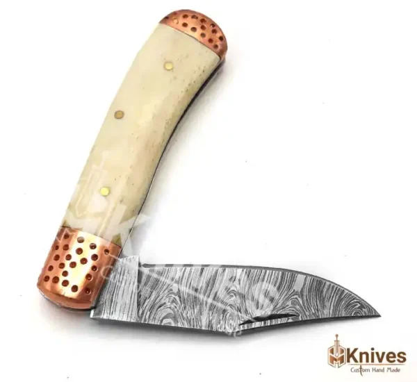 Trapper Folding Knife Hand Made Damascus Folding Knife for EDC Use with Brown Italian Leather Sheath_HM-Knives (5)