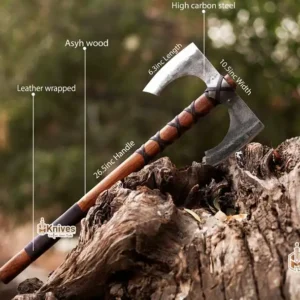 Smith Viking Axe Forged Carbon Steel Axe with Rosewood Handle & Brown Leather Wraping by HMKnives