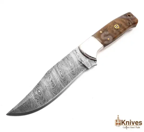 9 Inch Damascus Skinner Knife with Sheep Horn Handle-5