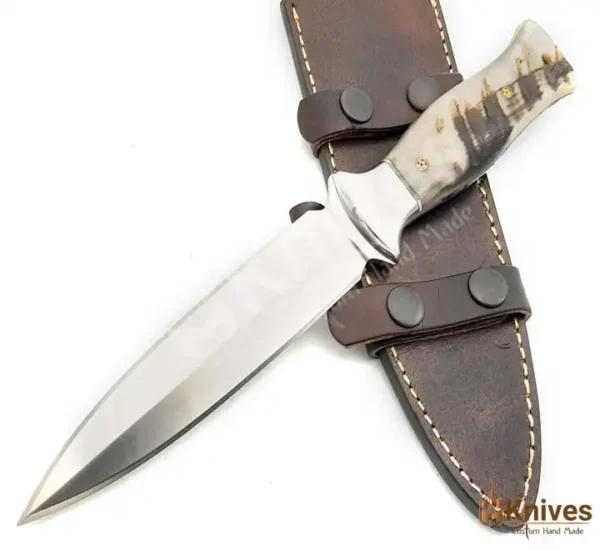 D2 DC53 Steel Dagger Knife with Sheep Horn Handle-1