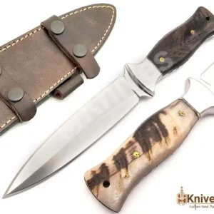 D2 DC53 Steel Dagger Knife with Sheep Horn Handle-5