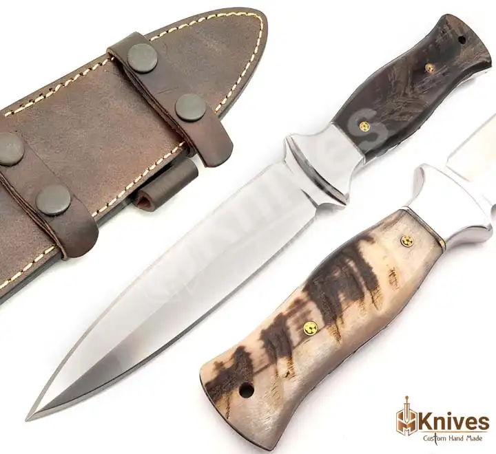 D2 DC53 Steel Dagger Knife with Sheep Horn Handle-5
