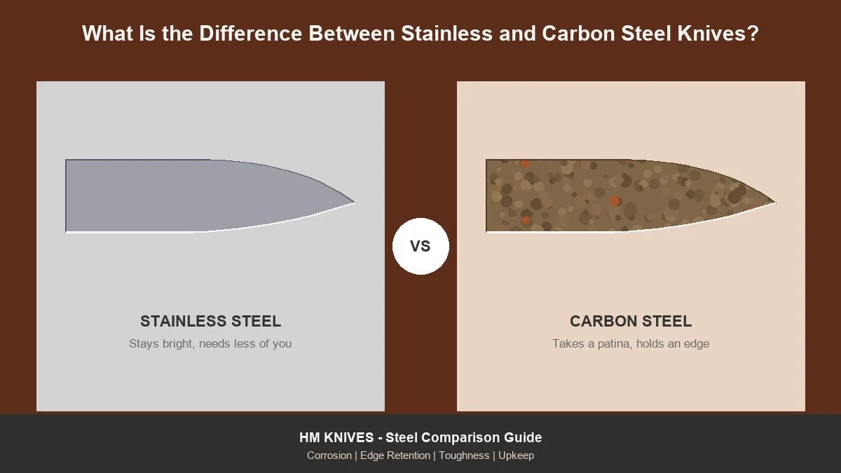 Stainless vs Carbon Steel Knives Professional Comparison with HM Knives Branding